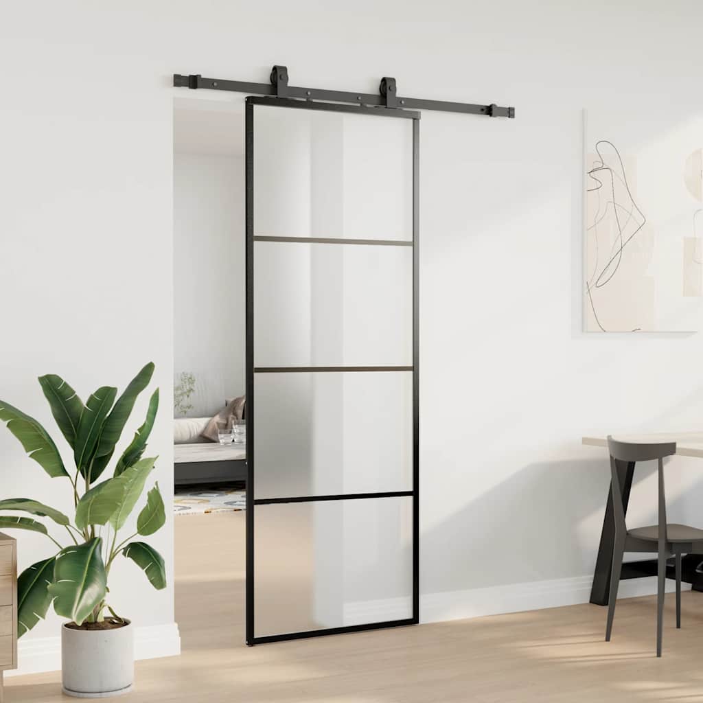 Skyvedør med monteringssett svart 76x205 cm ESG-glass
