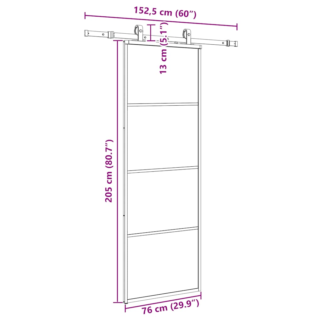Skyvedør med monteringssett svart 76x205 cm ESG-glass