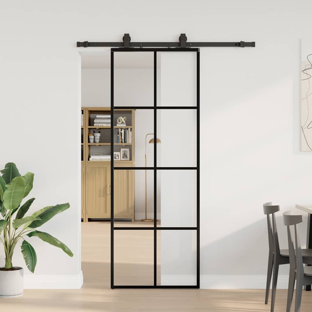Skyvedør med monteringssett svart 76x205 cm ESG-glass