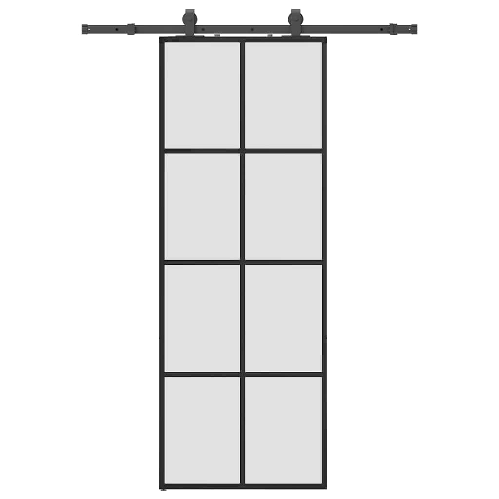 Skyvedør med monteringssett svart 76x205 cm ESG-glass