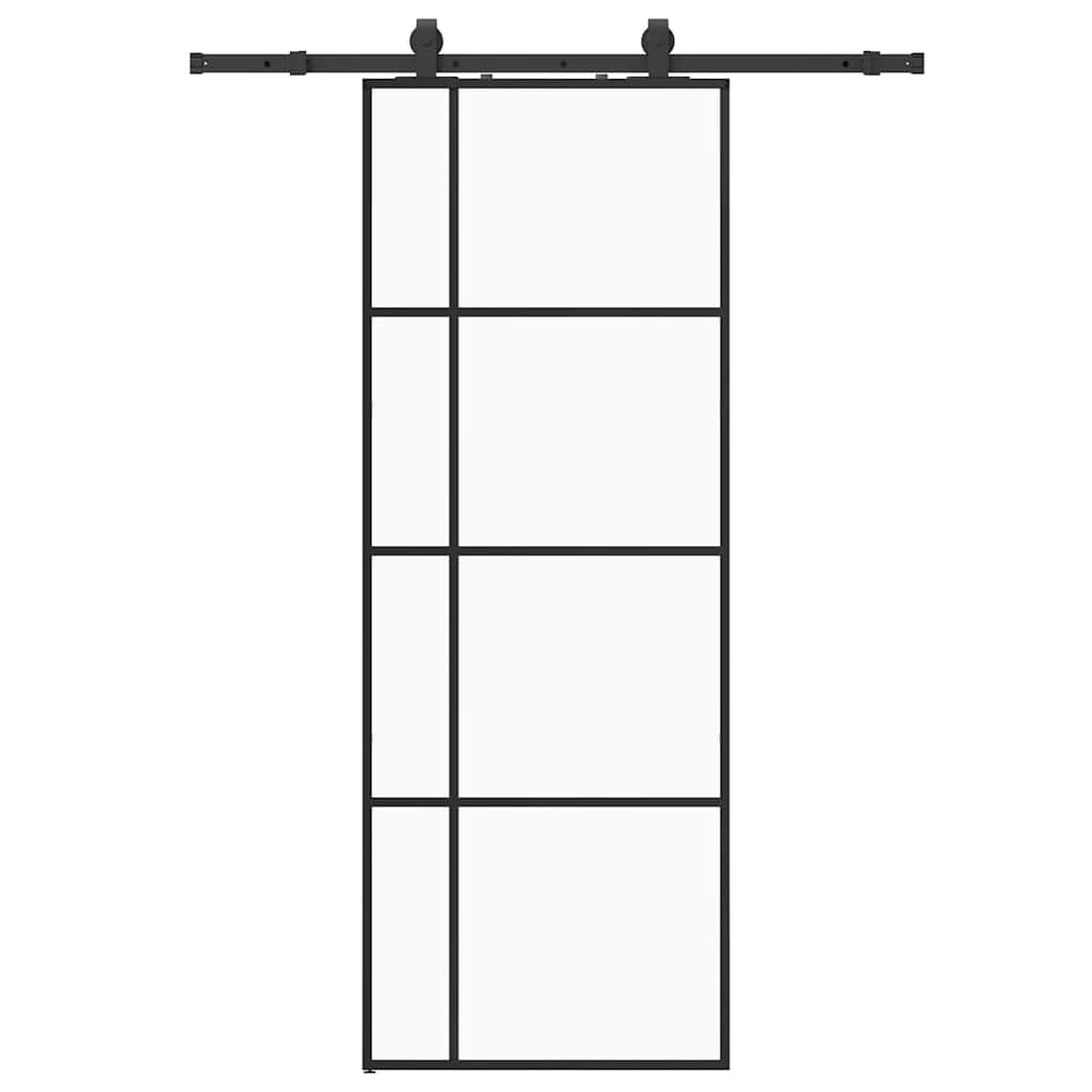 Skyvedør med monteringssett svart 76x205 cm ESG-glass