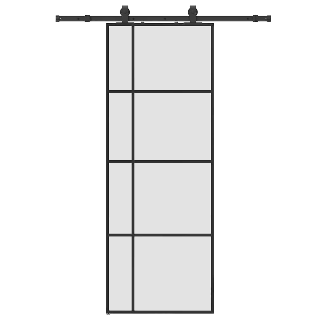 Skyvedør med monteringssett svart 76x205 cm ESG-glass