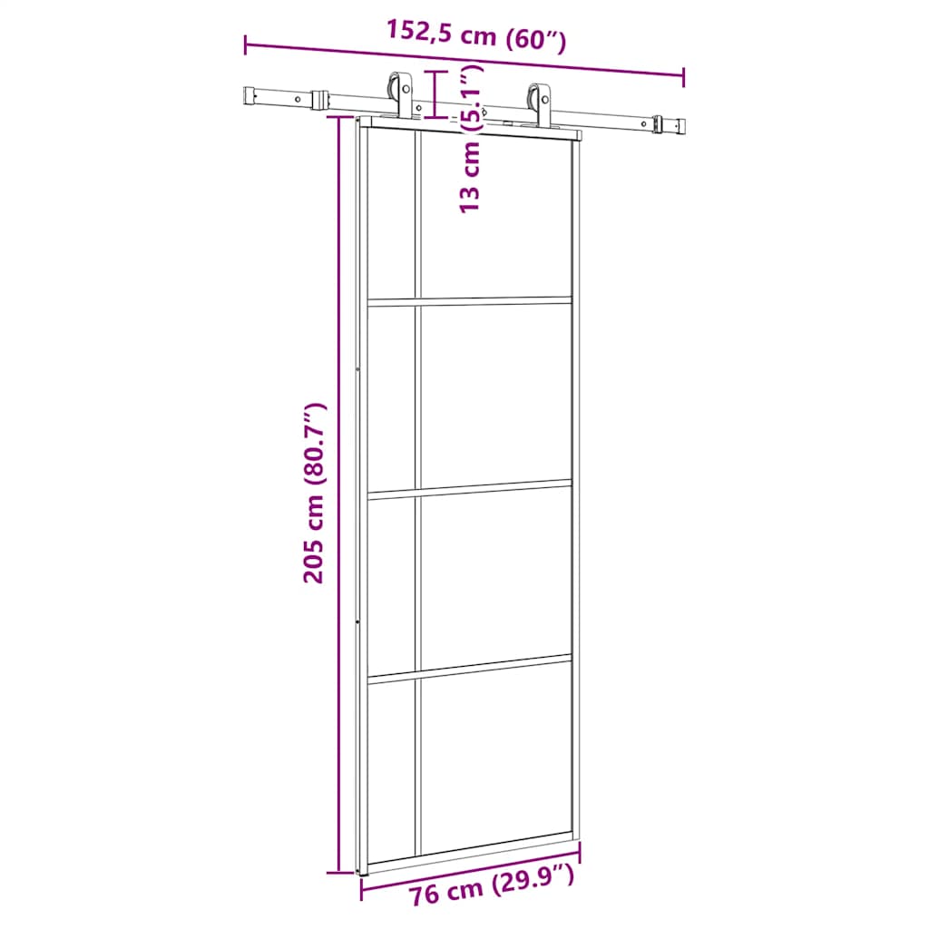 Skyvedør med monteringssett svart 76x205 cm ESG-glass