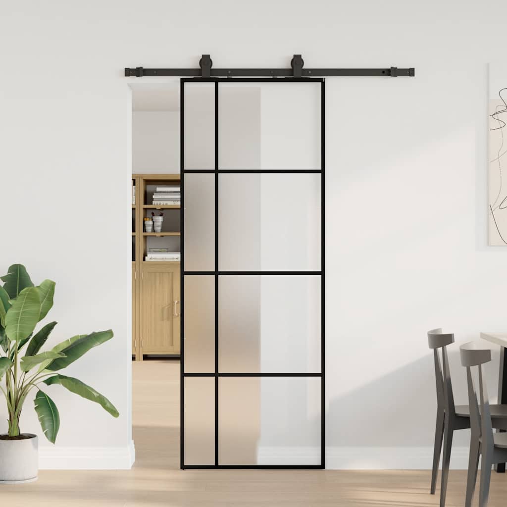 Skyvedør med monteringssett svart 76x205 cm ESG-glass