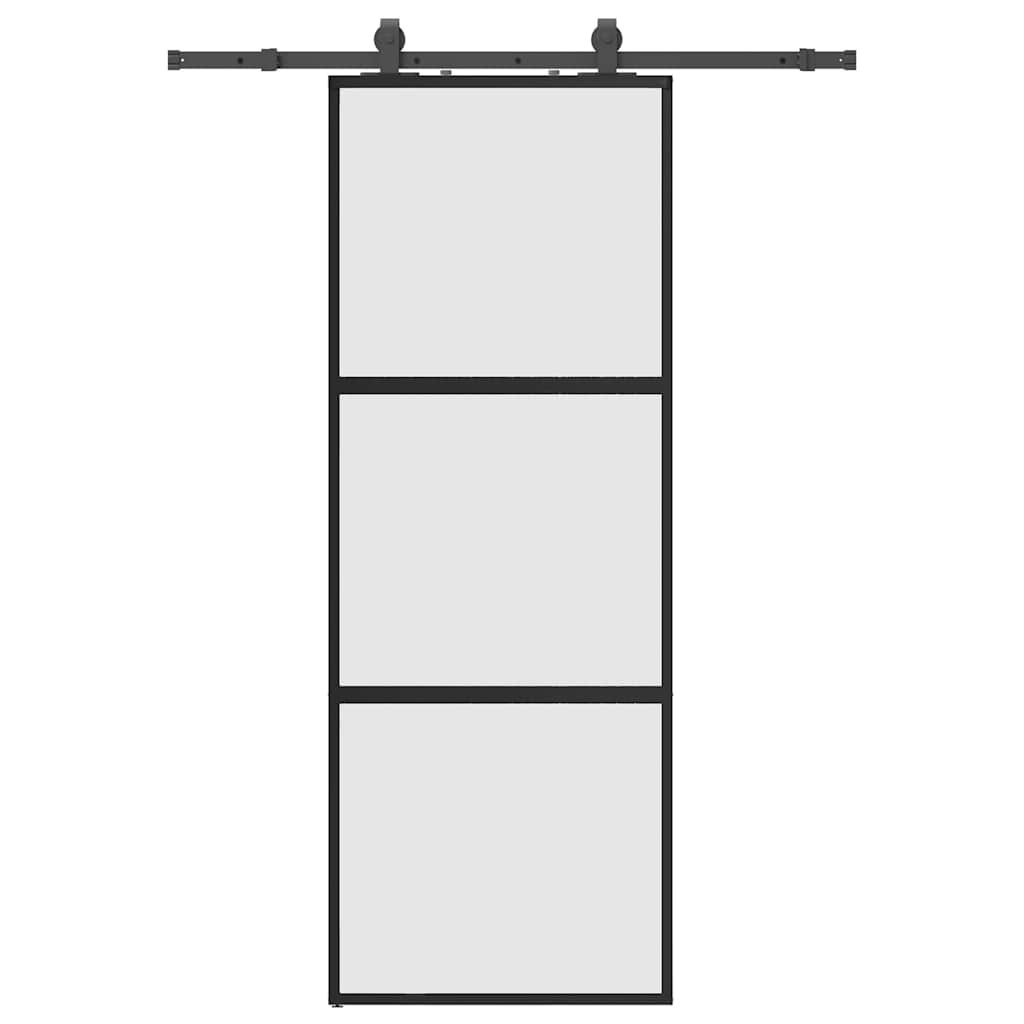 Skyvedør med monteringssett svart 76x205 cm herdet glass