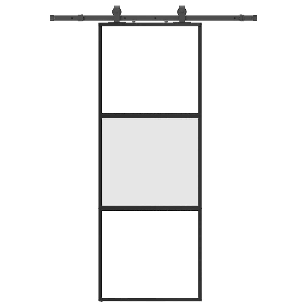 Skyvedør med monteringssett svart 76x205 cm herdet glass