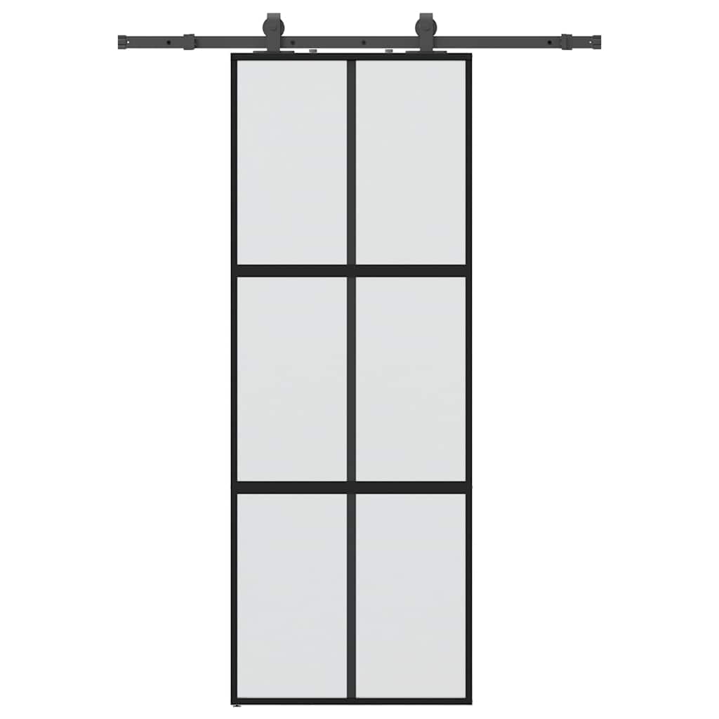 Skyvedør med monteringssett svart 76x205 cm herdet glass