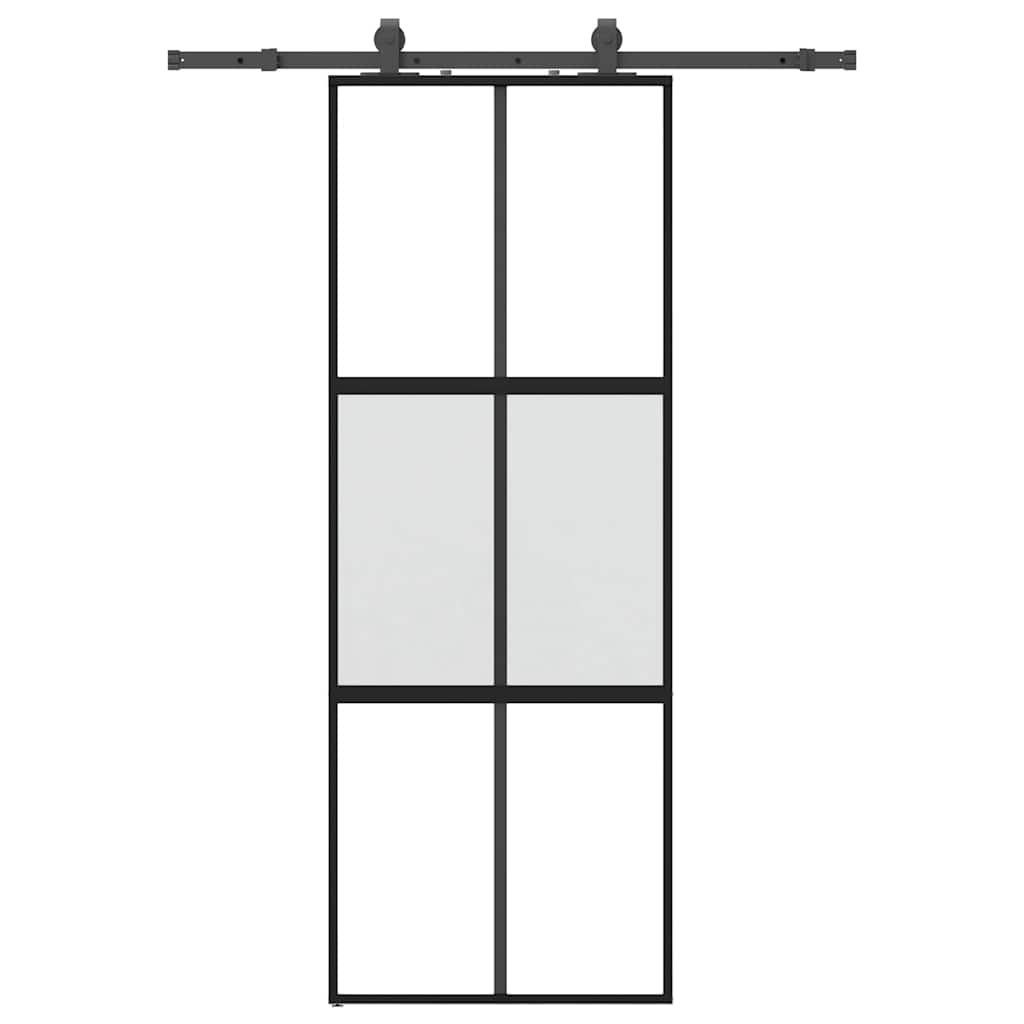 Skyvedør med monteringssett svart 76x205 cm herdet glass