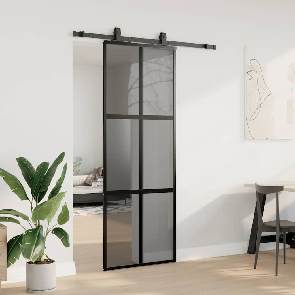 Skyvedør med monteringssett svart 76x205 cm herdet glass