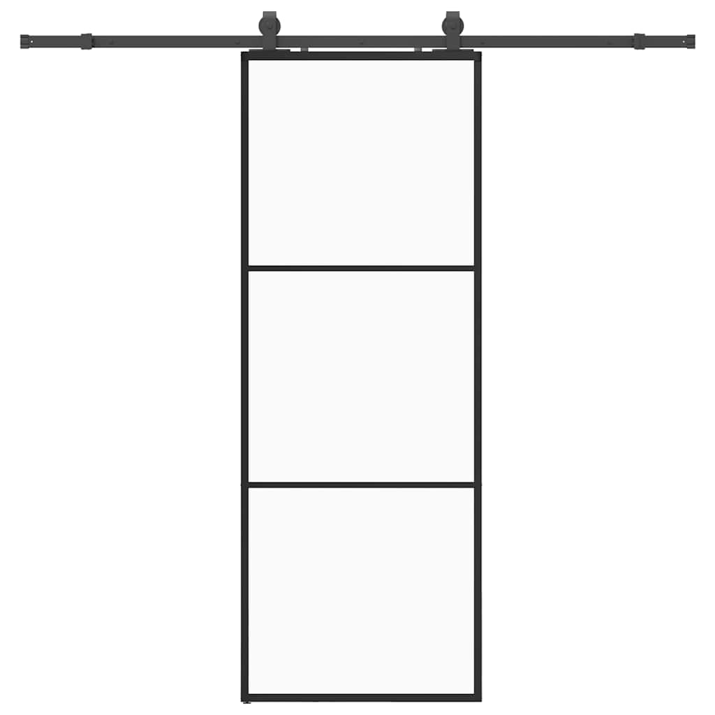 Skyvedør med monteringssett svart 76x205 cm ESG-glass