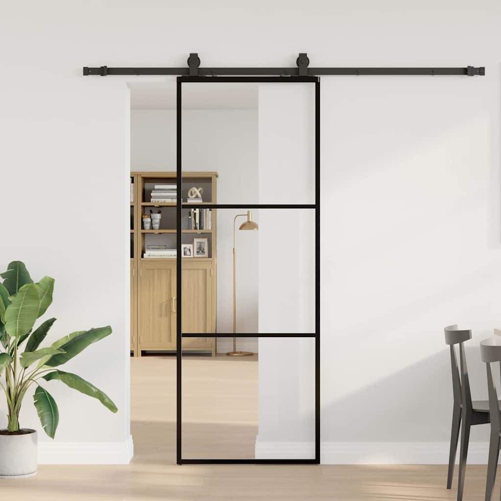 Skyvedør med monteringssett svart 76x205 cm ESG-glass