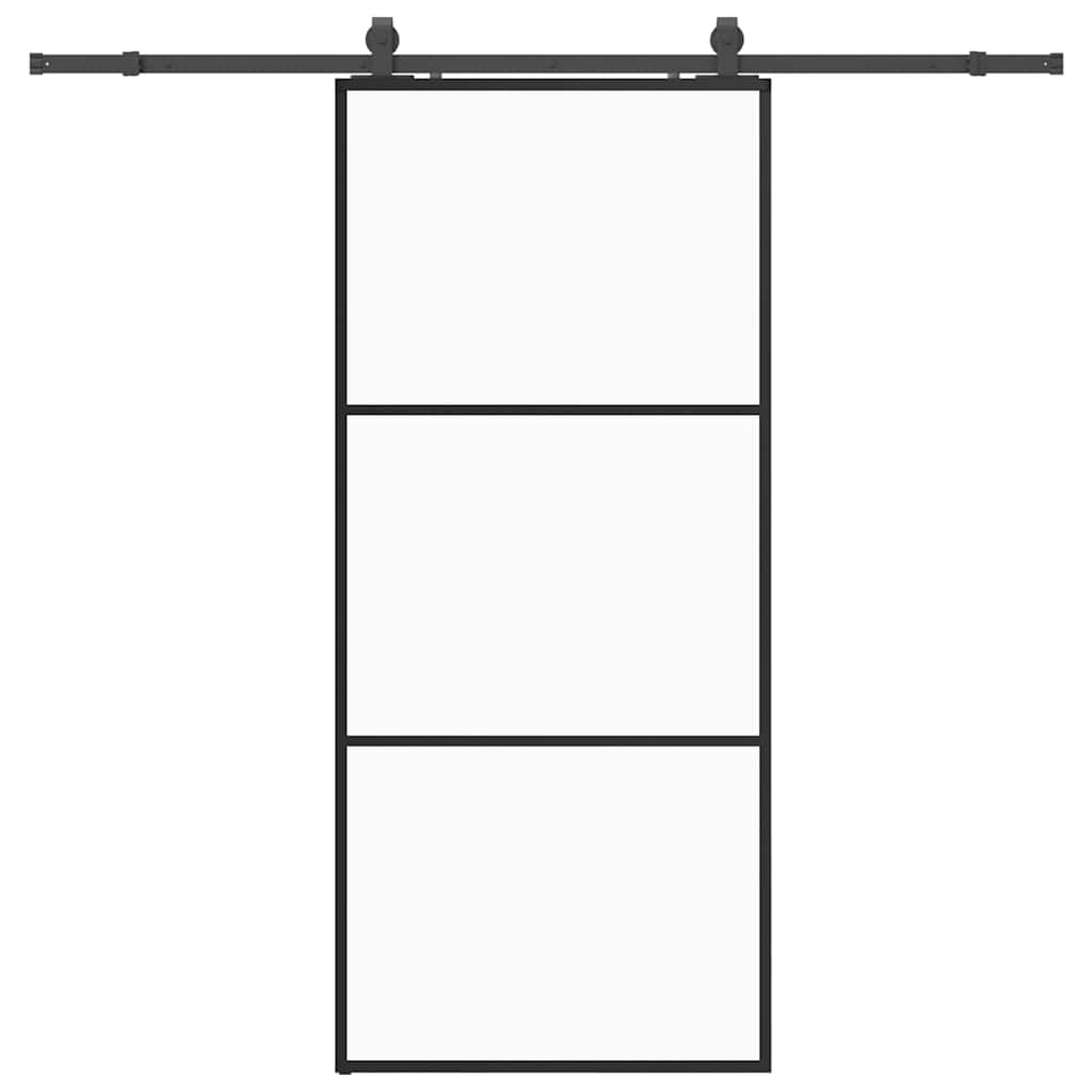 Skyvedør med monteringssett svart 90x205 cm ESG-glass