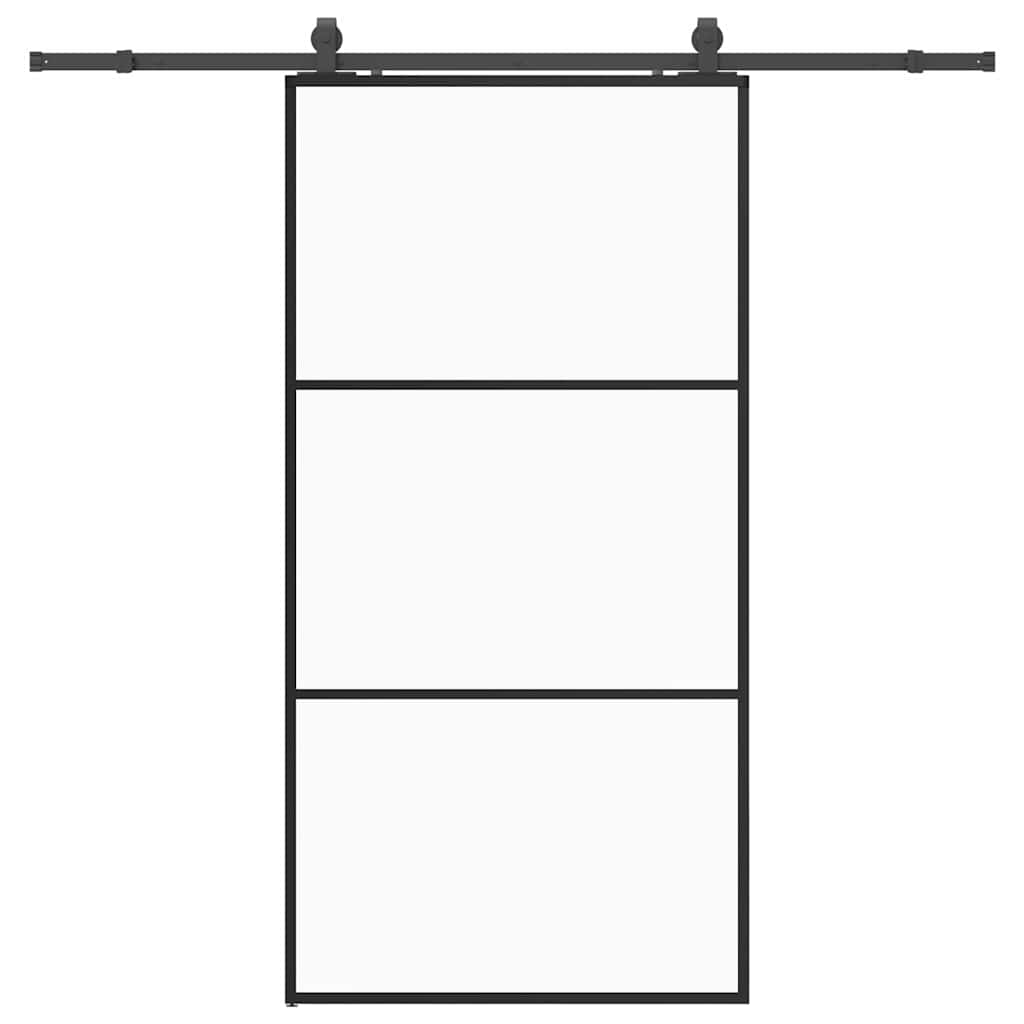 Skyvedør med monteringssett svart 102x205 cm ESG-glass