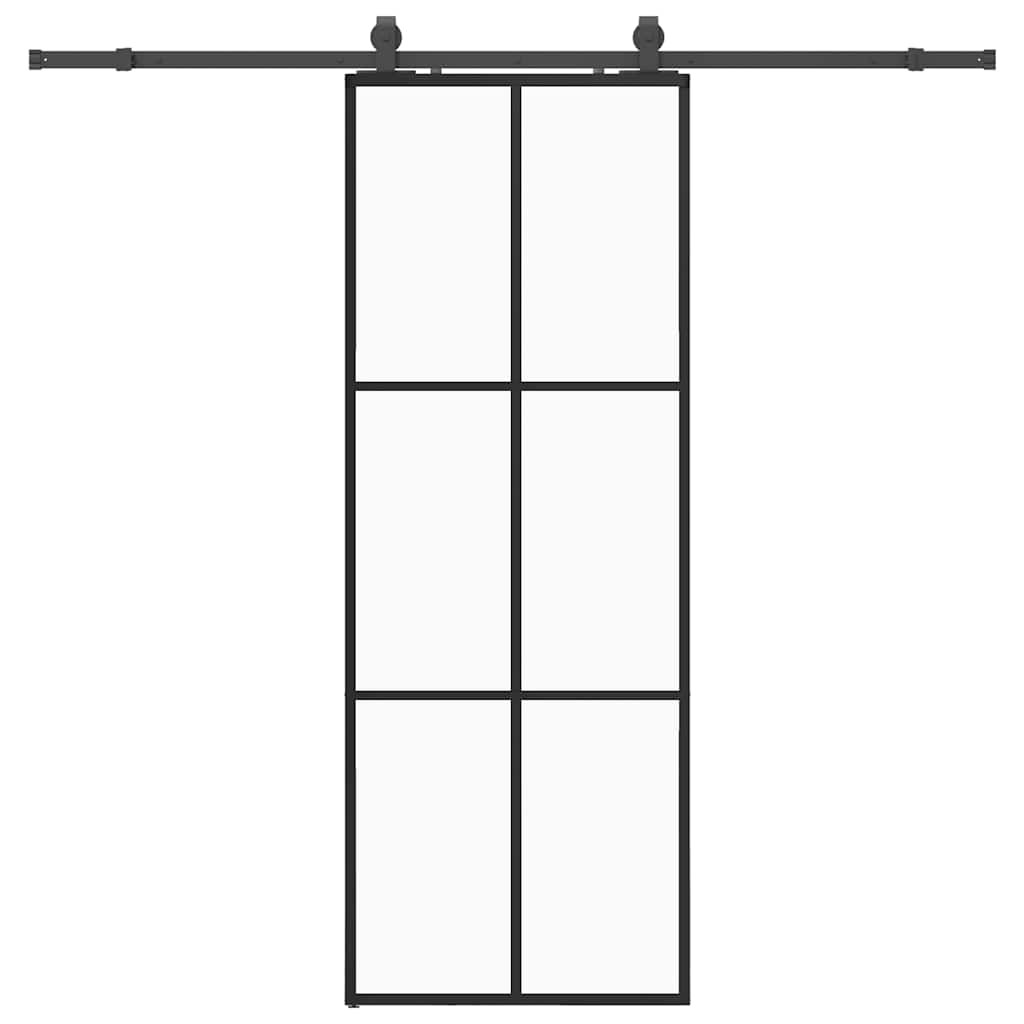 Skyvedør med monteringssett svart 76x205 cm ESG-glass