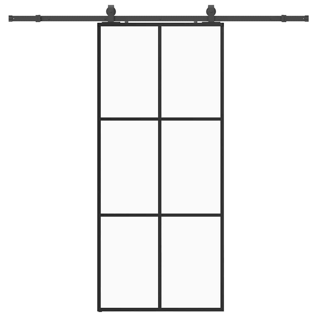 Skyvedør med monteringssett svart 90x205 cm ESG-glass
