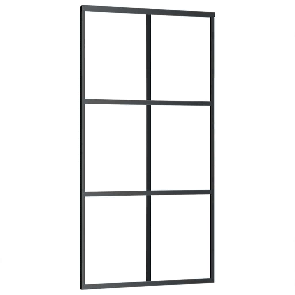 Skyvedør med monteringssett svart 102x205 cm ESG-glass