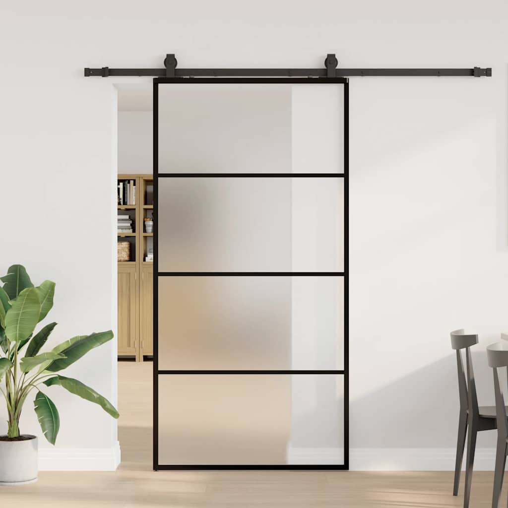 Skyvedør med monteringssett svart 102x205 cm ESG-glass