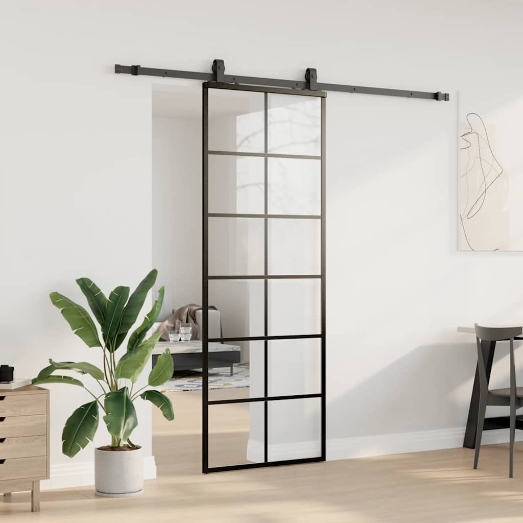 Skyvedør med monteringssett svart 76x205 cm ESG-glass