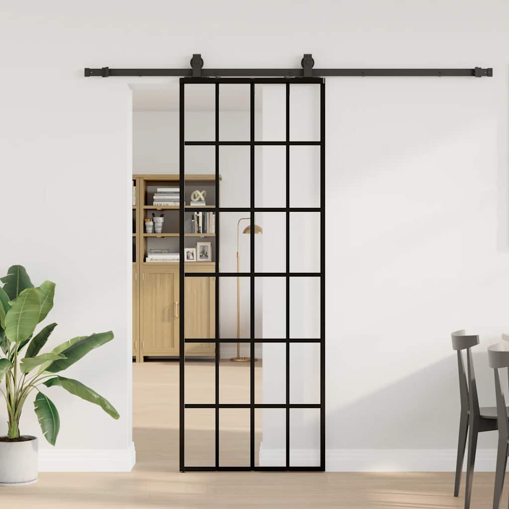 Skyvedør med monteringssett svart 76x205 cm ESG-glass