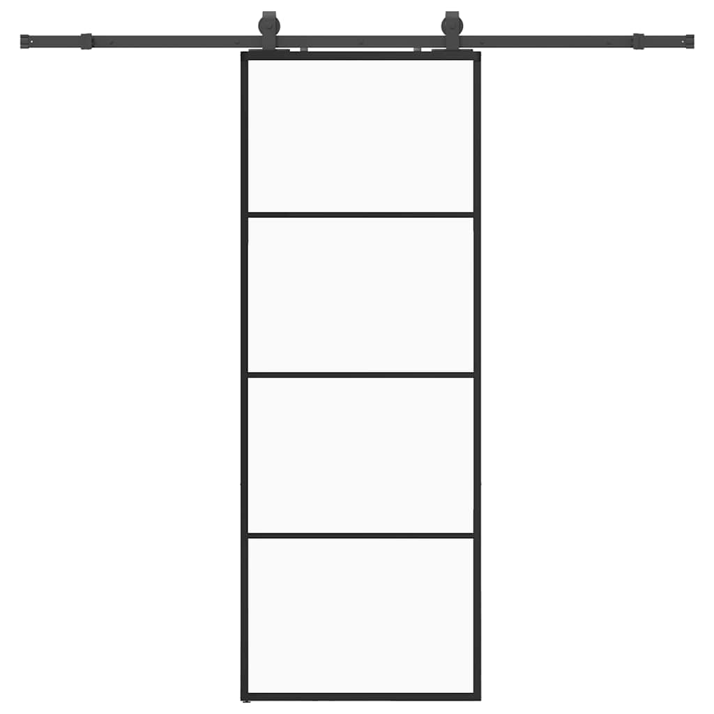 Skyvedør med monteringssett svart 76x205 cm ESG-glass