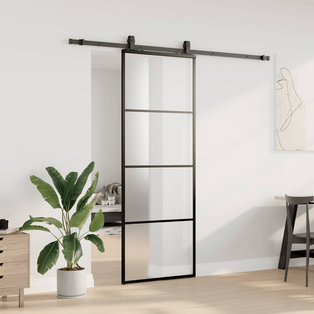 Skyvedør med monteringssett svart 76x205 cm ESG-glass