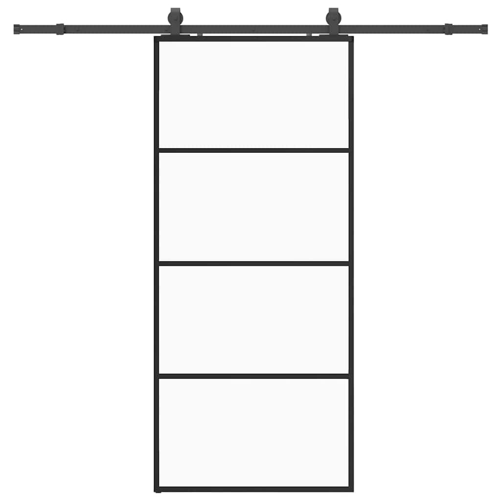 Skyvedør med monteringssett svart 90x205 cm ESG-glass