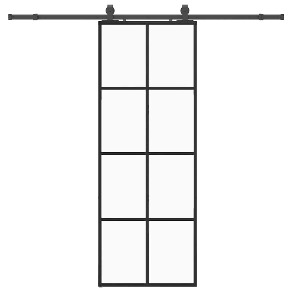 Skyvedør med monteringssett svart 76x205 cm ESG-glass