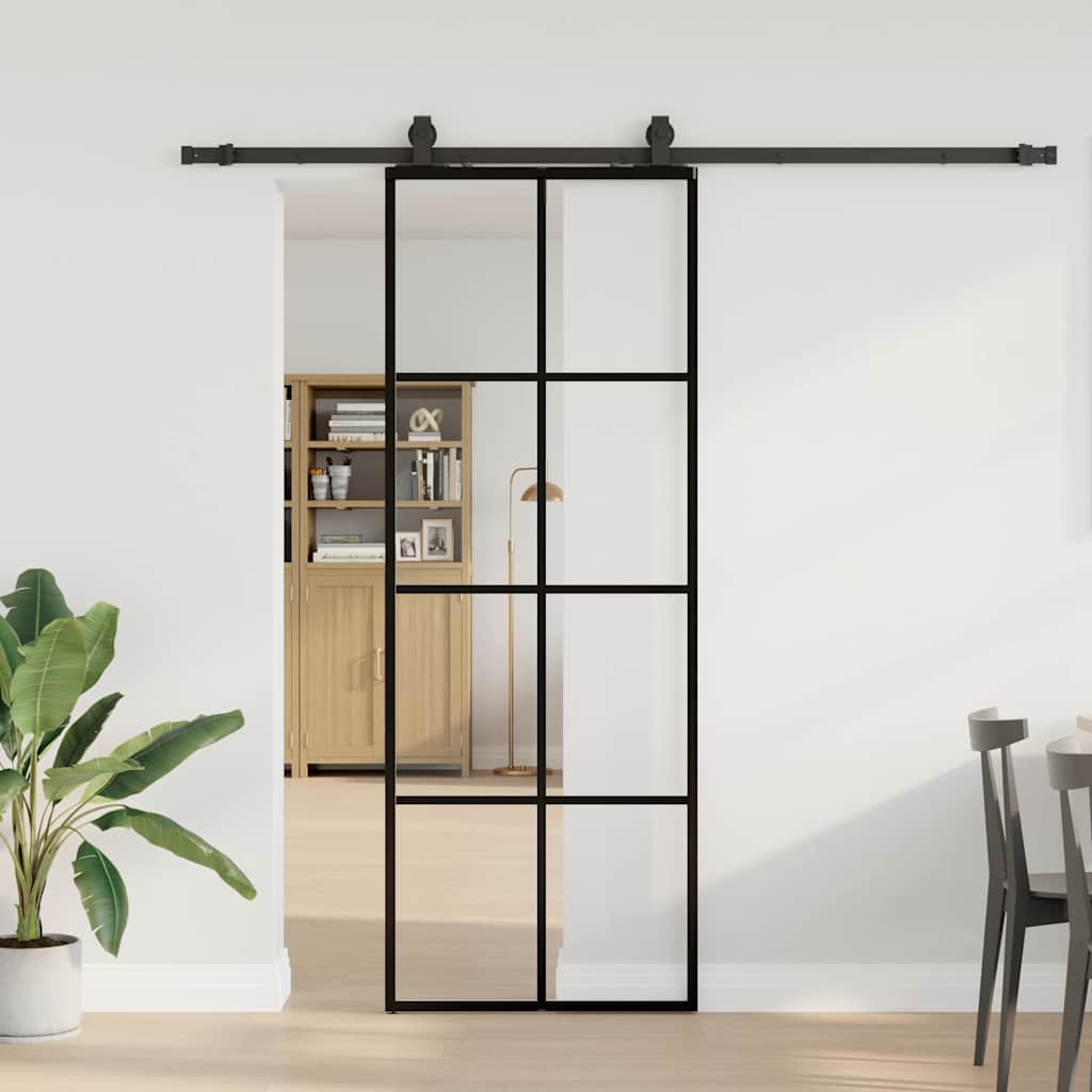 Skyvedør med monteringssett svart 76x205 cm ESG-glass