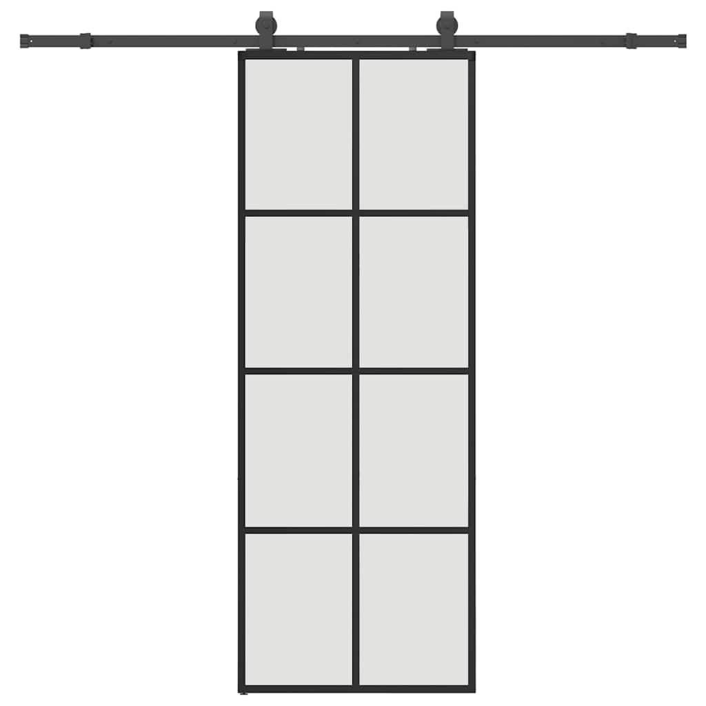 Skyvedør med monteringssett svart 76x205 cm ESG-glass