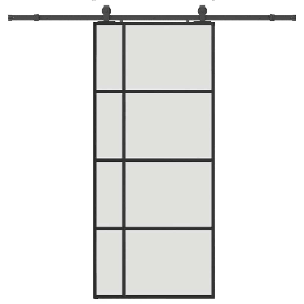 Skyvedør med monteringssett svart 90x205 cm ESG-glass