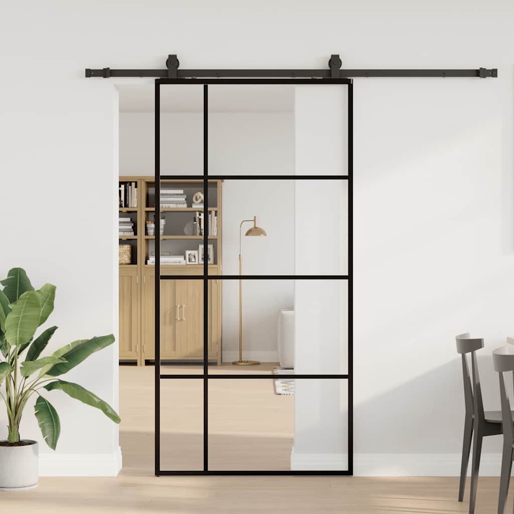 Skyvedør med monteringssett svart 102,5x205 cm ESG-glass