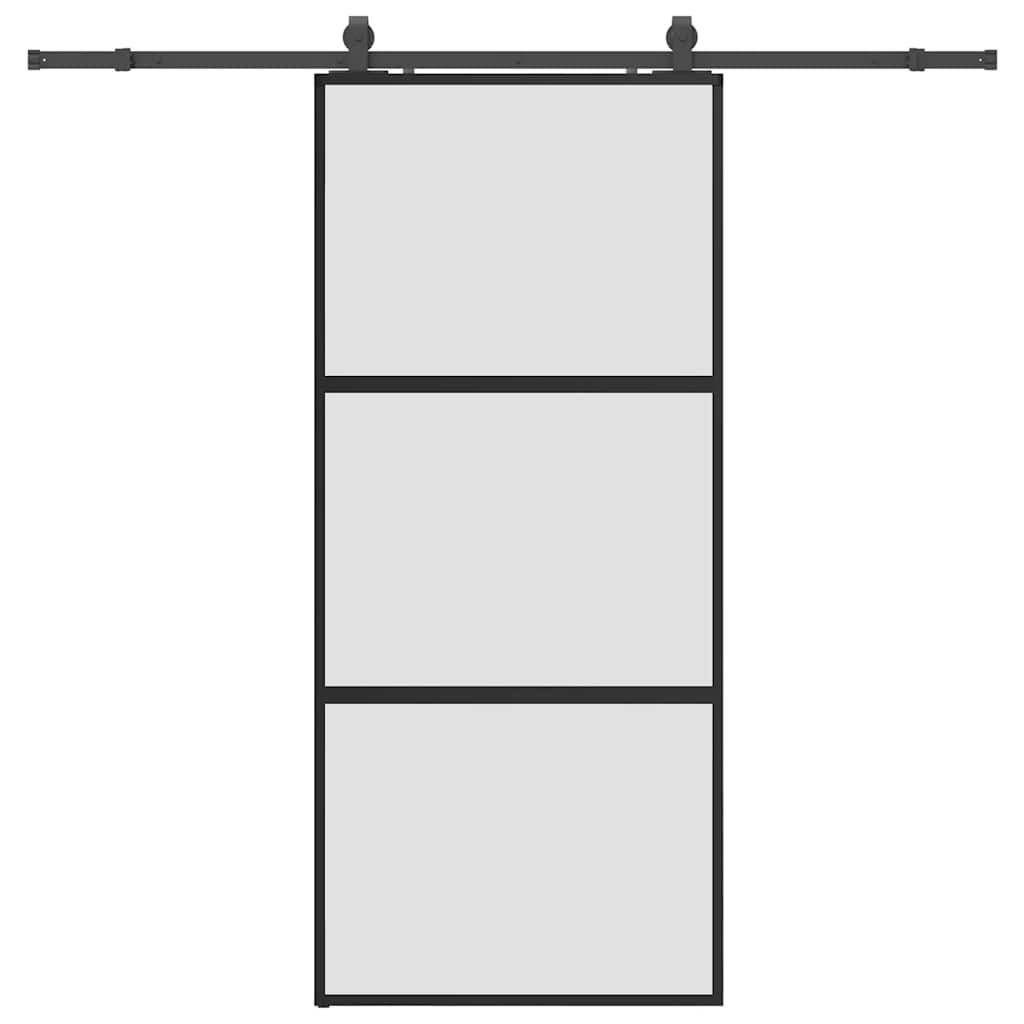Skyvedør med monteringssett svart 90x205 cm herdet glass