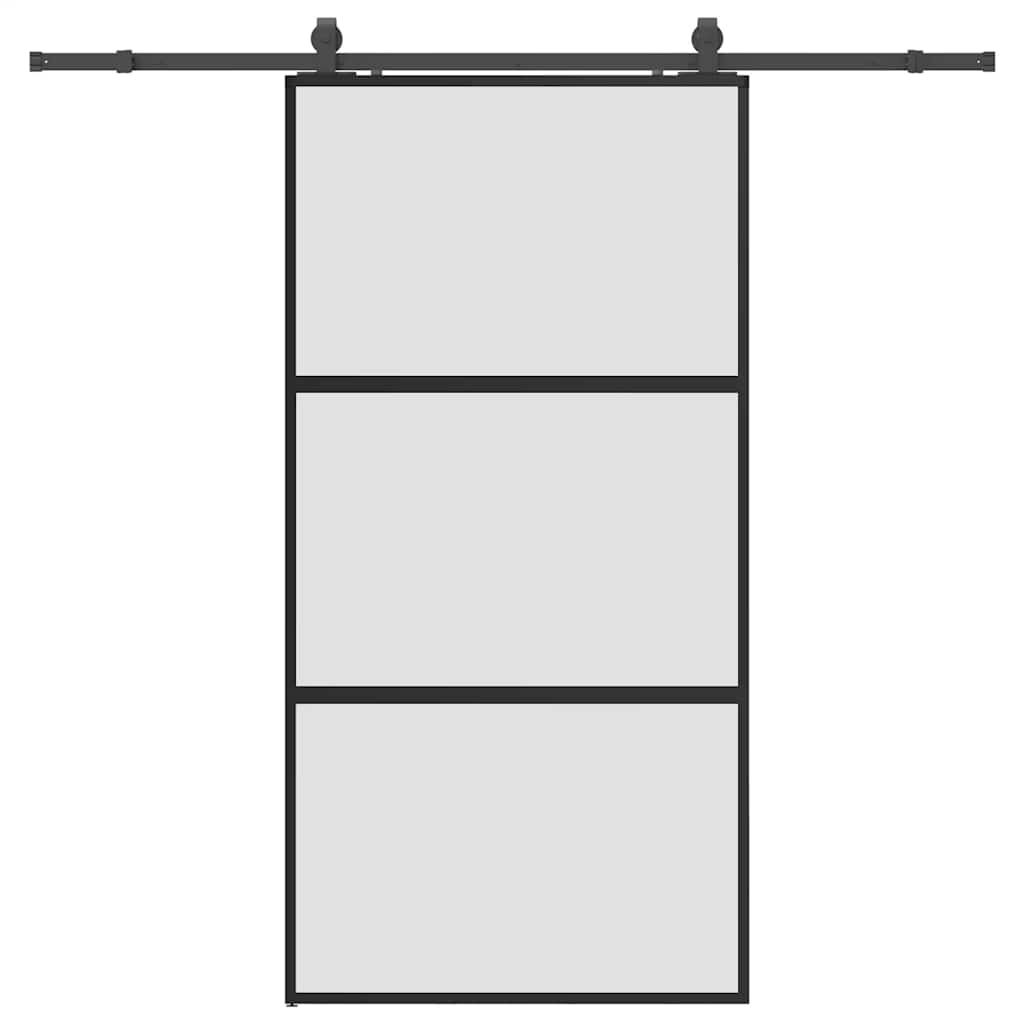Skyvedør med monteringssett svart 102,5x205 cm herdet glass