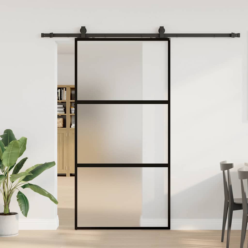Skyvedør med monteringssett svart 102,5x205 cm herdet glass