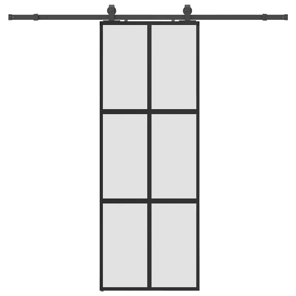 Skyvedør med monteringssett svart 76x205 cm herdet glass