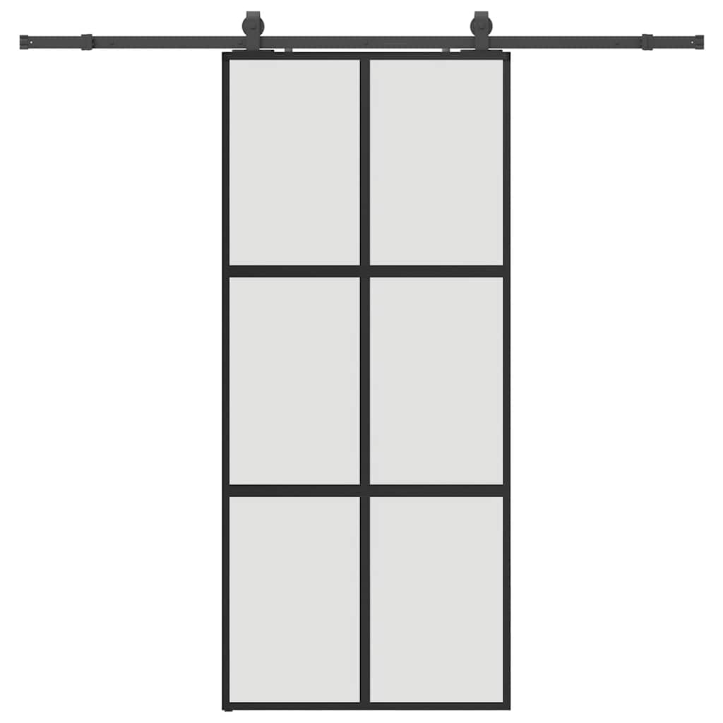 Skyvedør med monteringssett svart 90x205 cm herdet glass