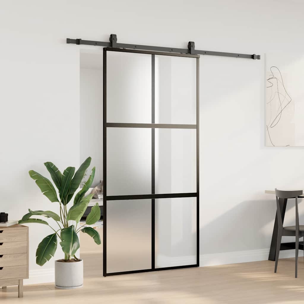Skyvedør med monteringssett svart 102,5x205 cm herdet glass