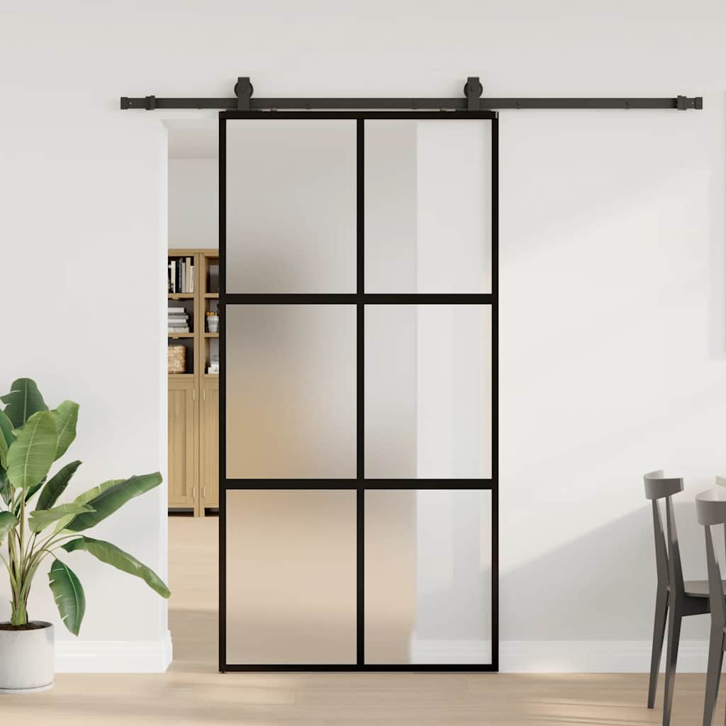 Skyvedør med monteringssett svart 102,5x205 cm herdet glass