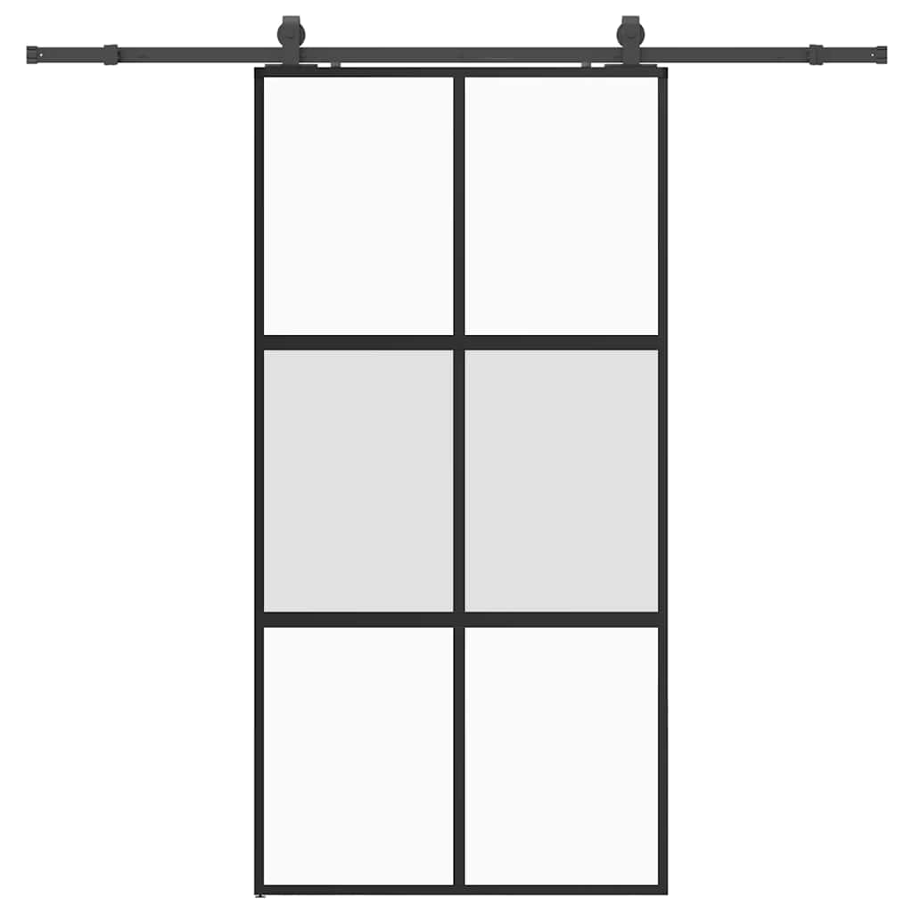 Skyvedør med monteringssett svart 102,5x205 cm herdet glass