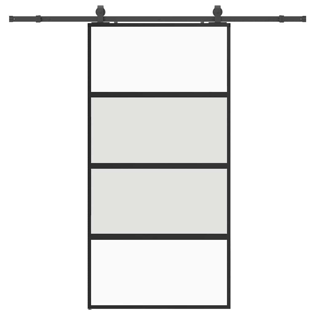 Skyvedør med monteringssett svart 102,5x205 cm herdet glass