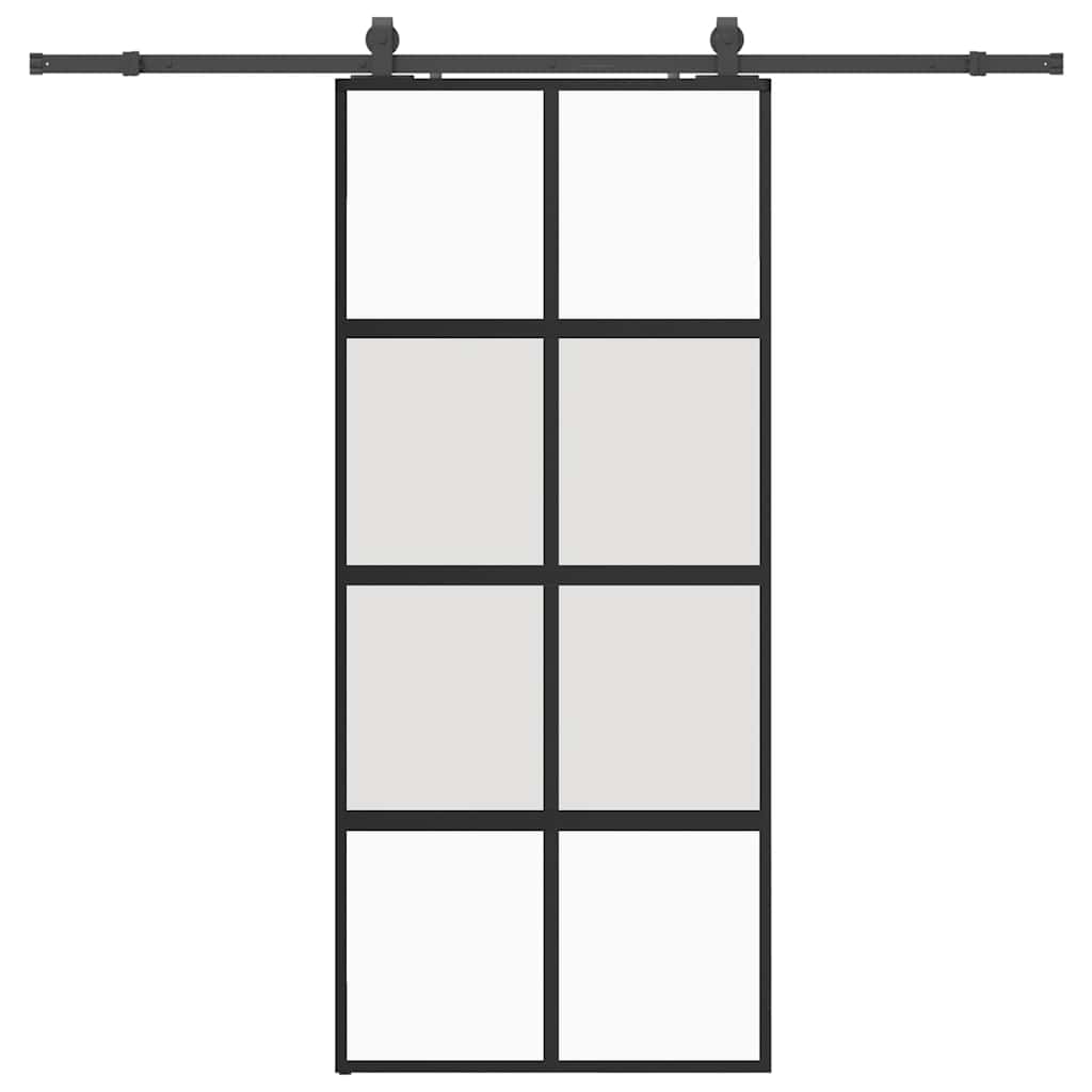 Skyvedør med monteringssett svart 90x205 cm herdet glass
