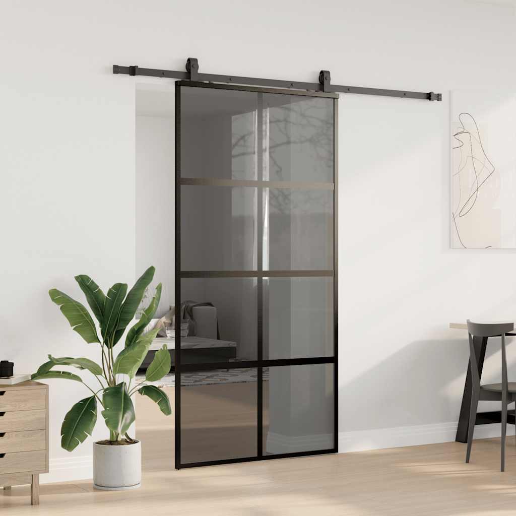 Skyvedør med monteringssett svart 102,5x205 cm herdet glass