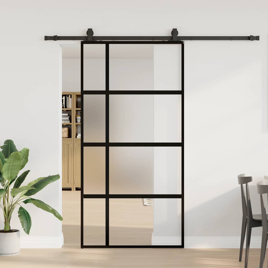 Skyvedør med monteringssett svart 102,5x205 cm herdet glass