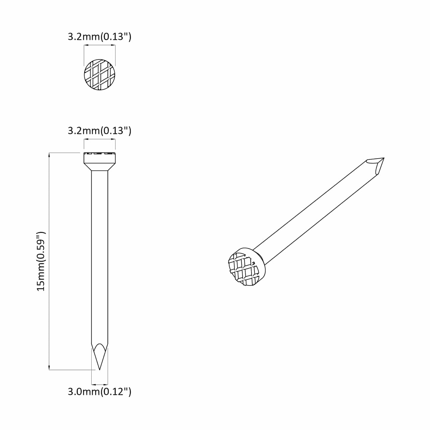 Spikre for Tre 2 pcs sølv Ø 3 x 15 mm Metall