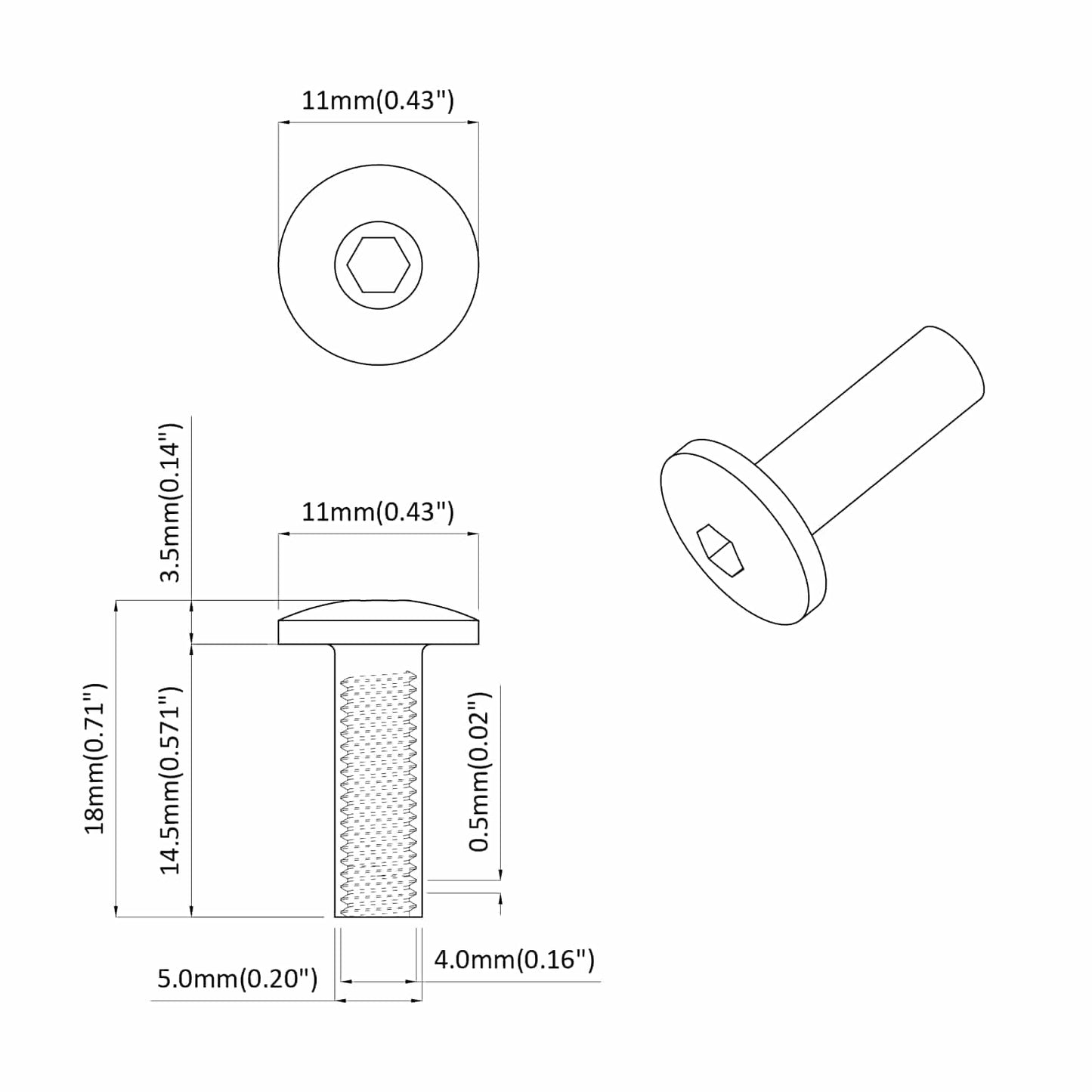 Sleeve muttere 2 pcs Svart M4 x 14,5 mm Metall