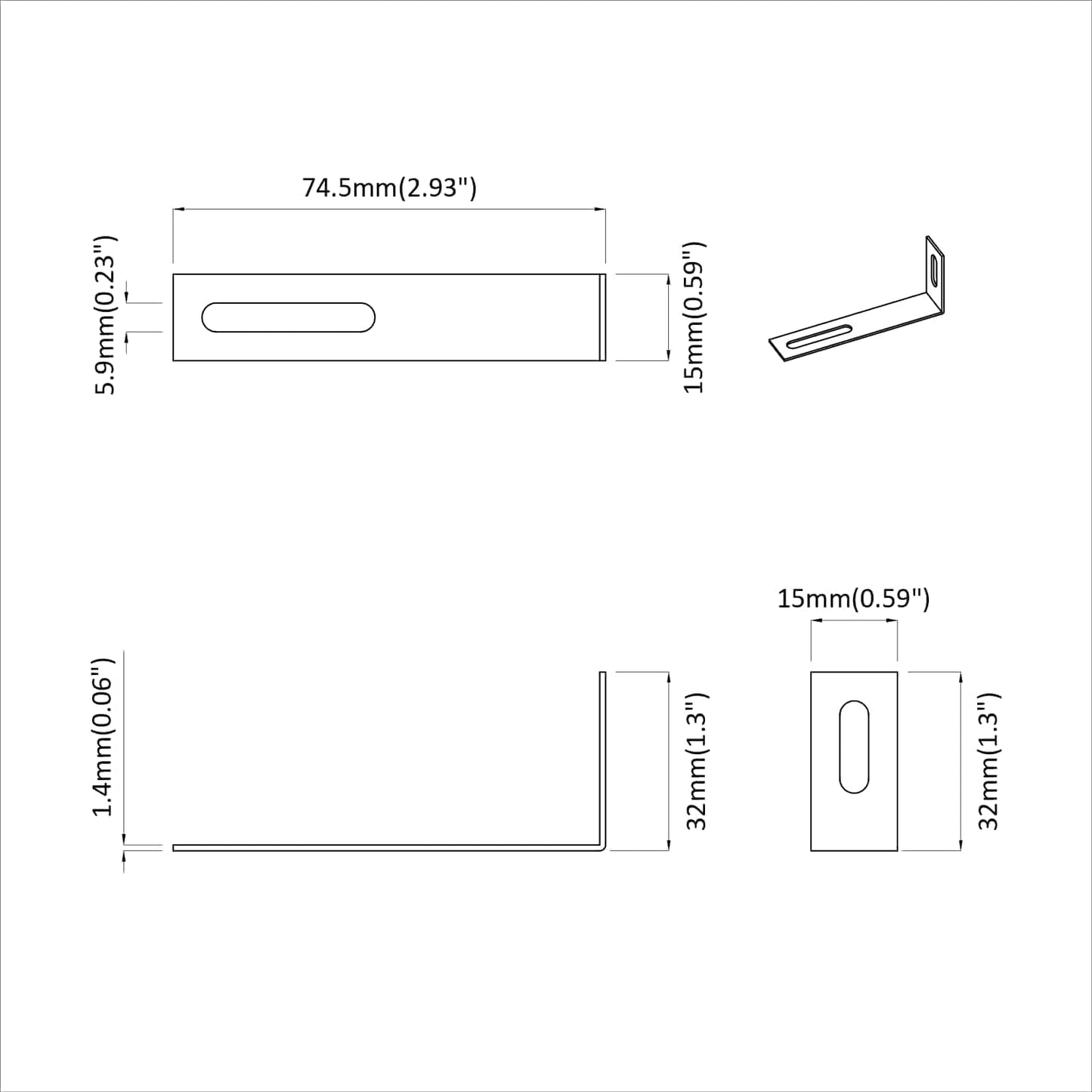 Anti-tipp brakett Ensfarget 12 pcs sølv 74,5 x 15 x 32 mm Jern