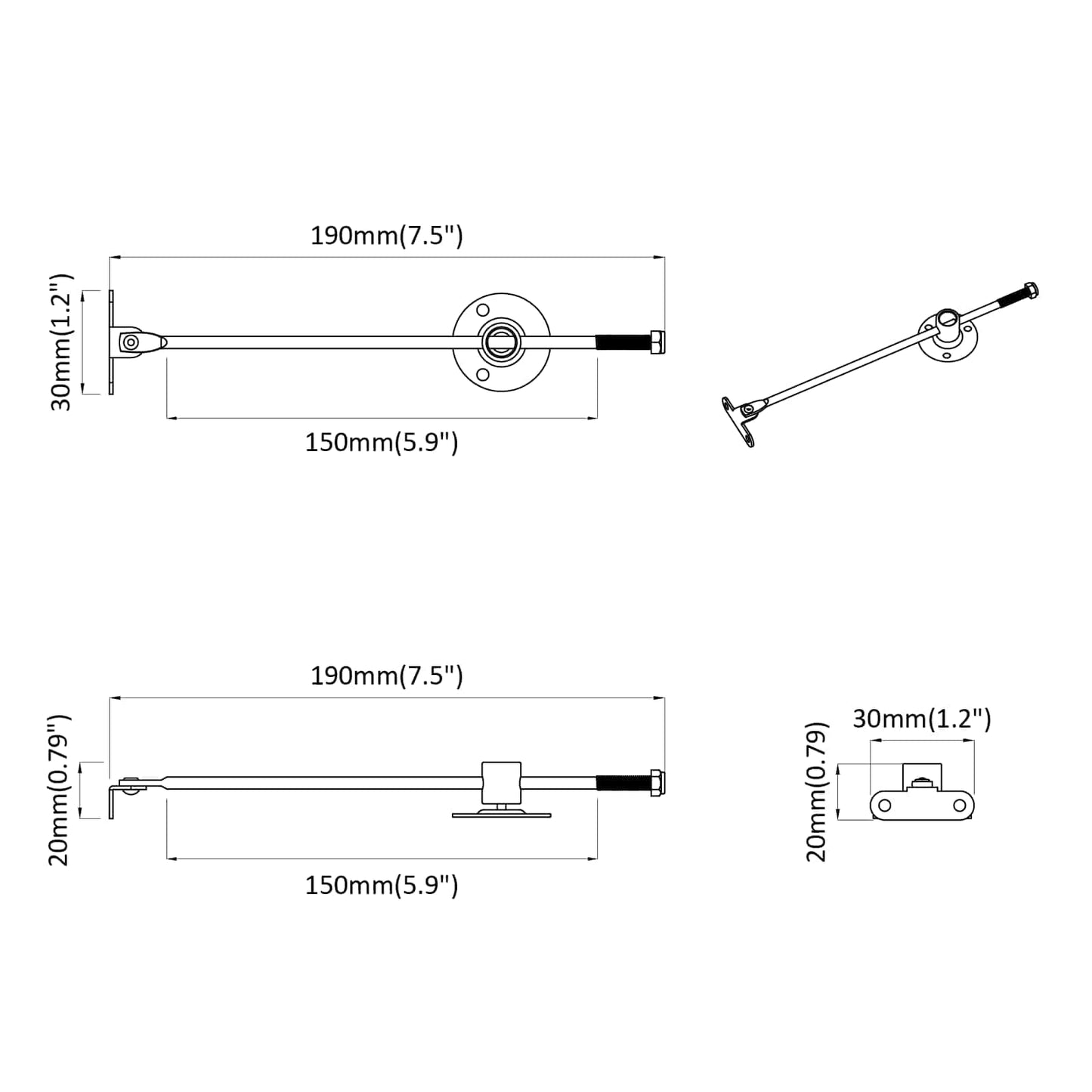 Trekkstang Hengsel 12 pcs sølv 190 mm Metall