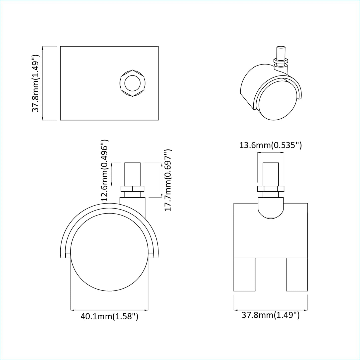 Hjul 12 pcs Svart 40,1 x 37,8 mm PP og jern