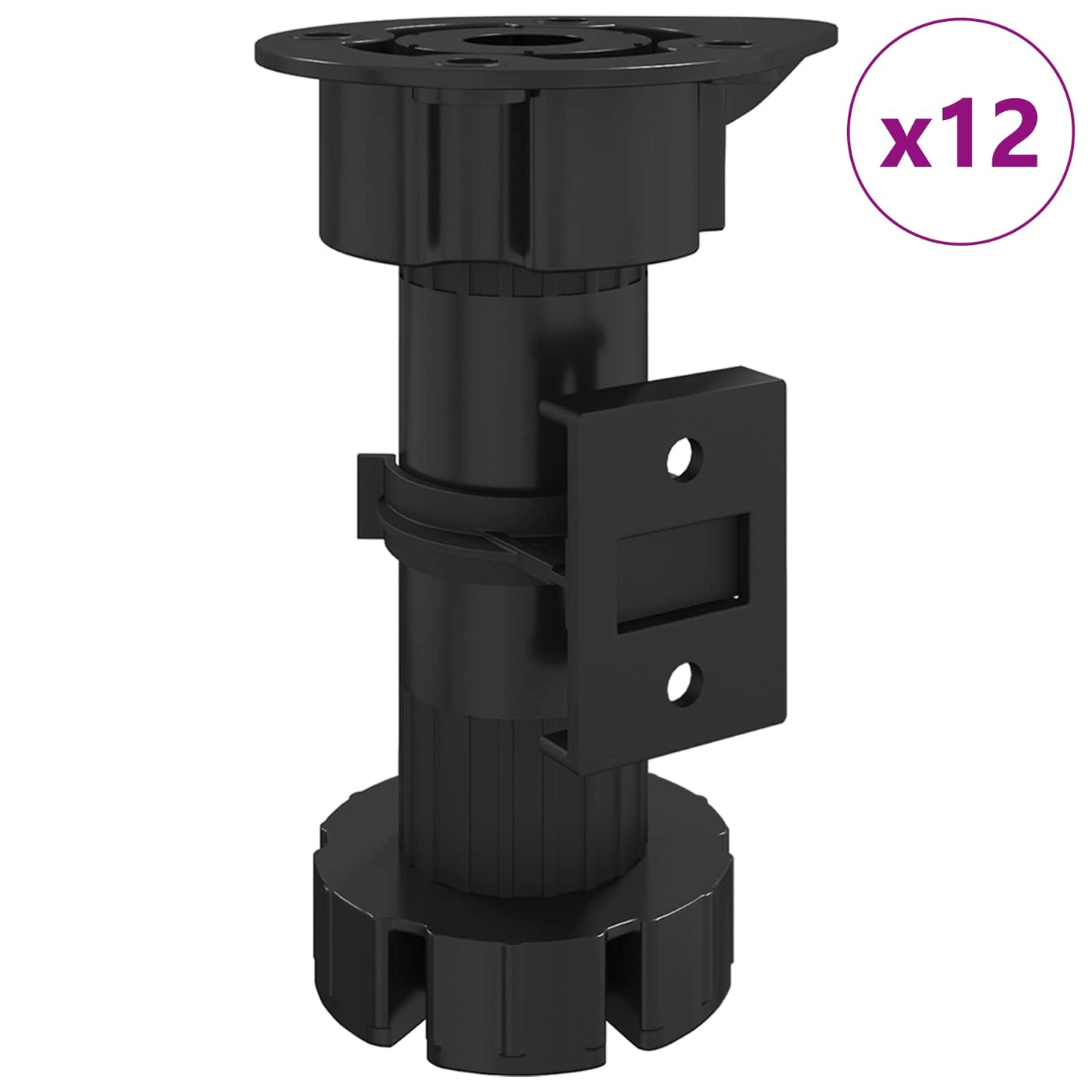 Møbelføtter Justerbar 12 pcs Svart 46 x 46 x 128 mm PP