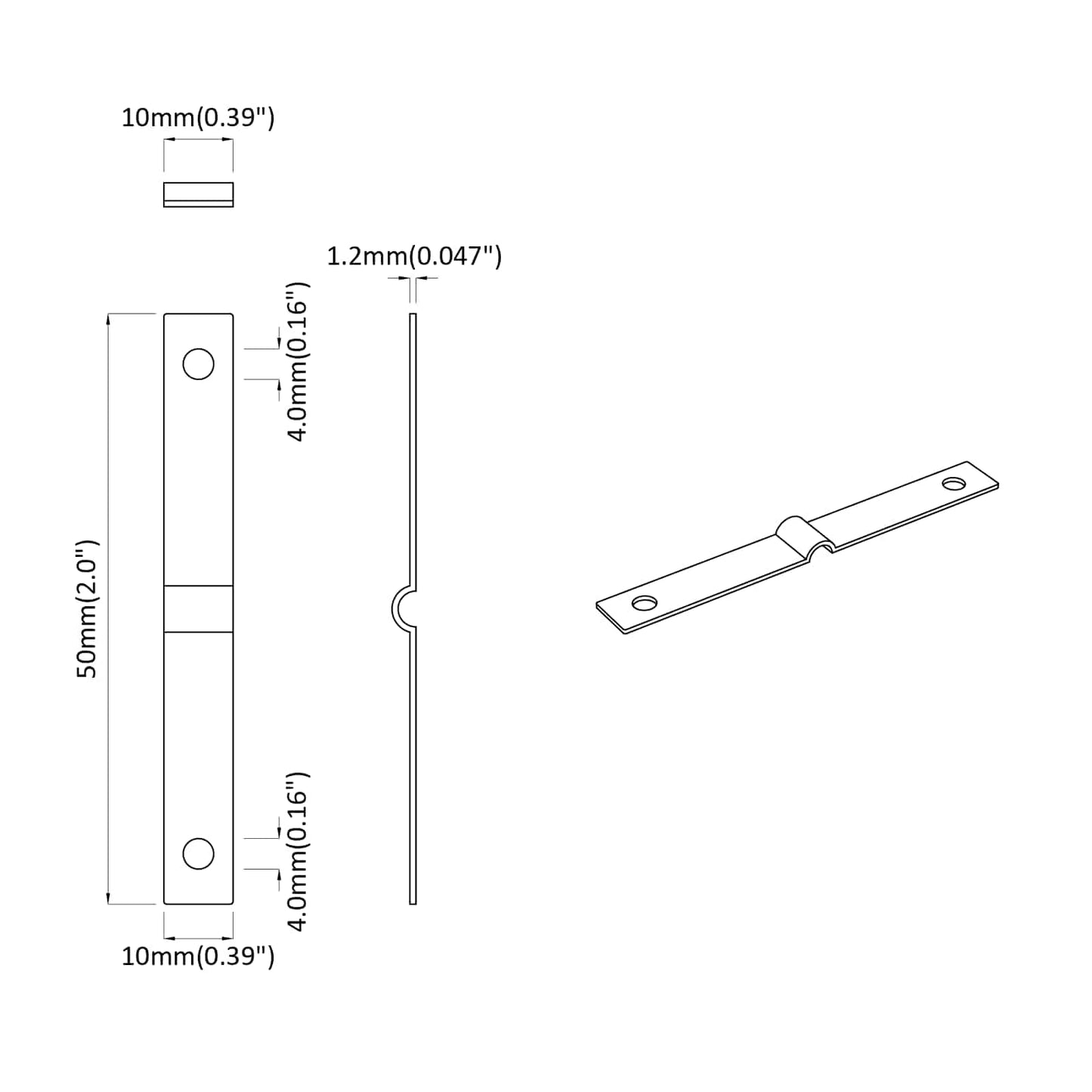 Slagleplate 2 pcs sølv 50 x 10 x 1,2 mm Jern